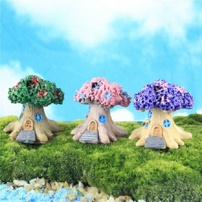 ELECTROPRIME Micro Landscape Flower Pot Decoration Fleshy Cartoon Construction Toy Big Tree House Resin Decoration(Purple)