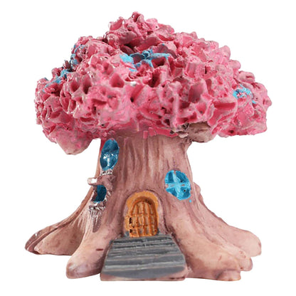 ELECTROPRIME Micro Landscape Flower Pot Decoration Fleshy Cartoon Construction Toy Big Tree House Resin Decoration(Pink)