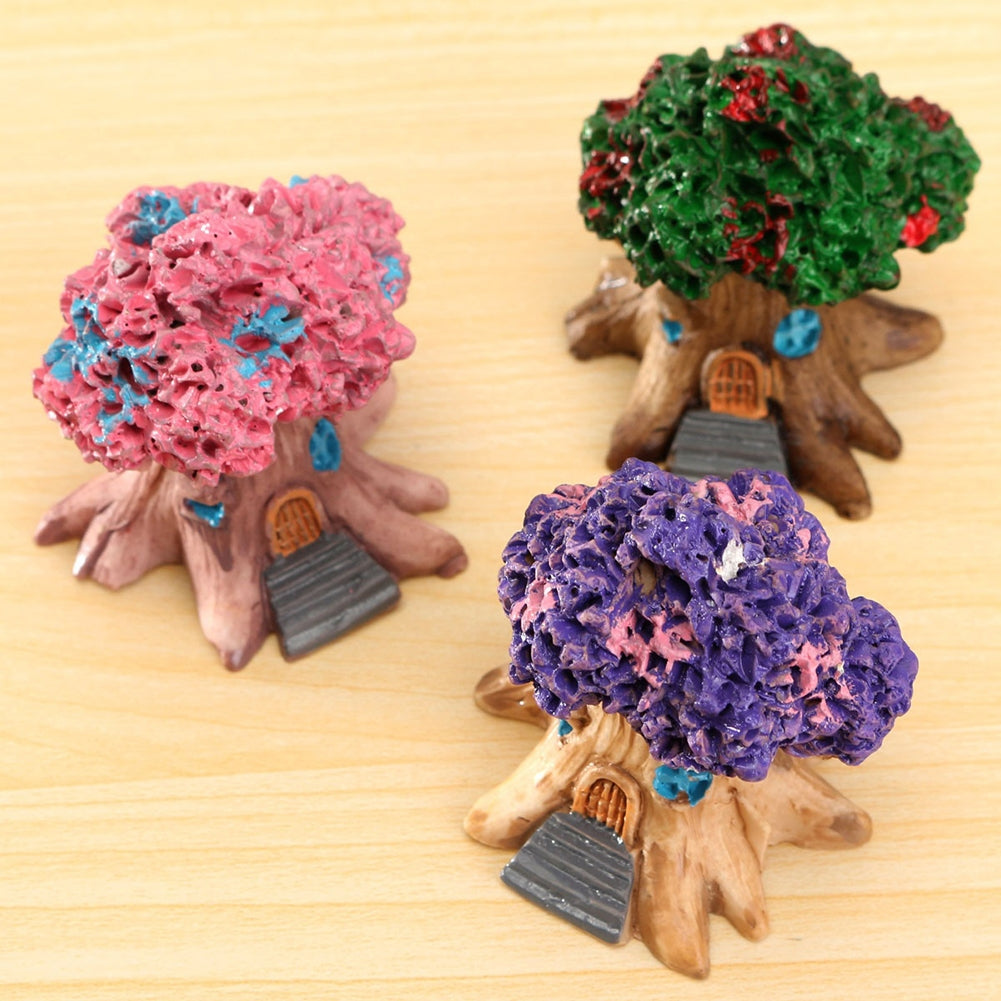 ELECTROPRIME Micro Landscape Flower Pot Decoration Fleshy Cartoon Construction Toy Big Tree House Resin Decoration(Pink)