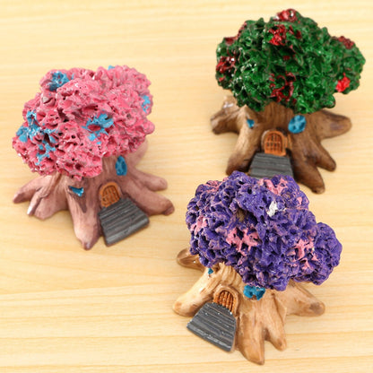 ELECTROPRIME Micro Landscape Flower Pot Decoration Fleshy Cartoon Construction Toy Big Tree House Resin Decoration(Pink)