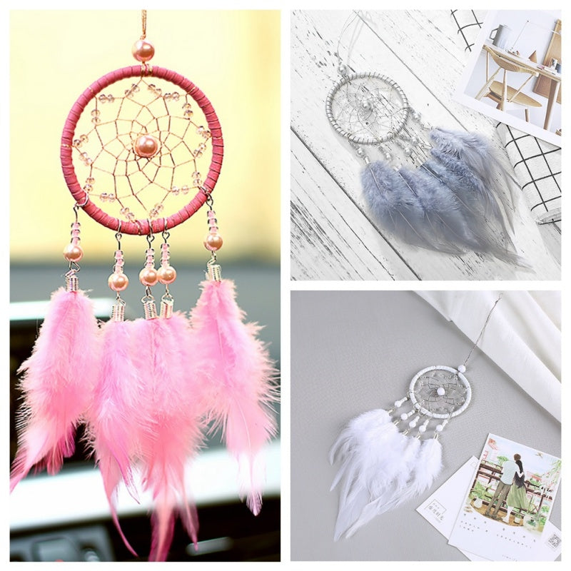 ELECTROPRIME Mini Creative Dreamcatcher Crafts Hollow Wind Chime Car Hanging Decoration(Pink)