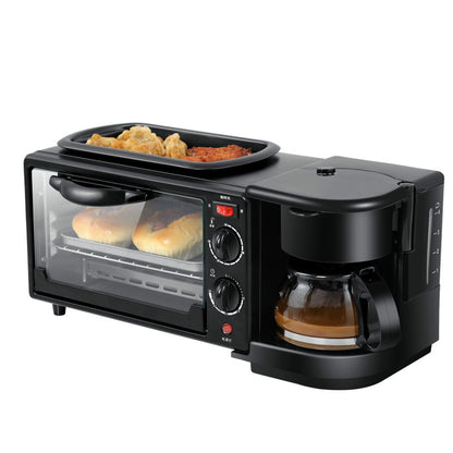 ELECTROPRIME 3 in 1 Electric Breakfast Machine Multifunction Coffee Maker + Frying Pan + Mini Oven  Household Bread Pizza Oven(Black)