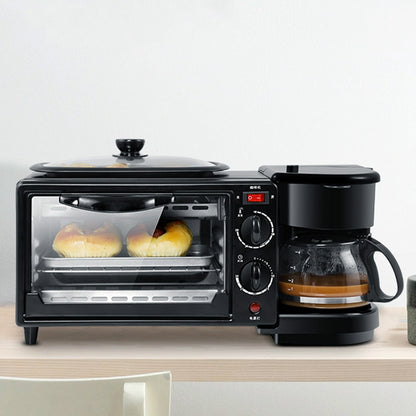 ELECTROPRIME 3 in 1 Electric Breakfast Machine Multifunction Coffee Maker + Frying Pan + Mini Oven  Household Bread Pizza Oven(Black)