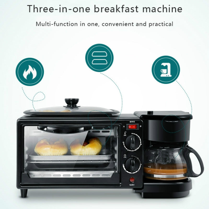 ELECTROPRIME 3 in 1 Electric Breakfast Machine Multifunction Coffee Maker + Frying Pan + Mini Oven  Household Bread Pizza Oven(Black)