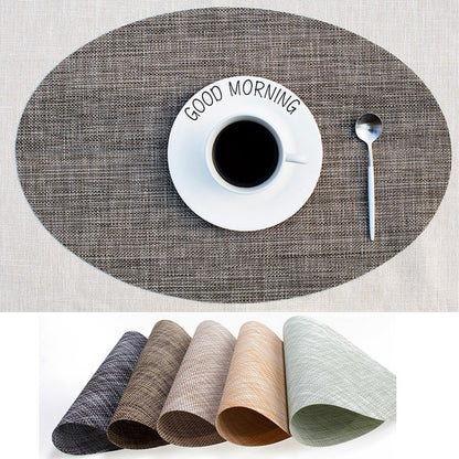 ELECTROPRIME PVC Oval Shape Dining Table Mat Heat Insulation Non-Slip Placemats Disc Bowl Tableware Pads(Brown)