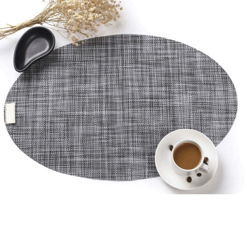 ELECTROPRIME PVC Oval Shape Dining Table Mat Heat Insulation Non-Slip Placemats Disc Bowl Tableware Pads(Grey)
