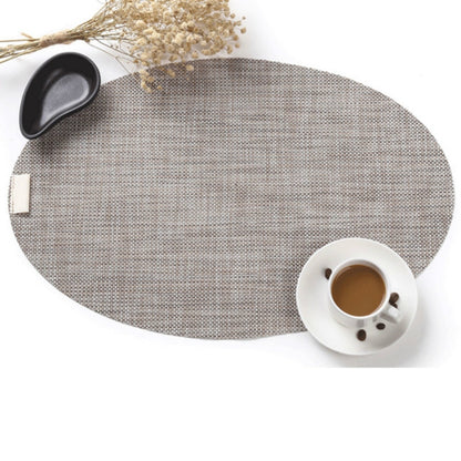 ELECTROPRIME PVC Oval Shape Dining Table Mat Heat Insulation Non-Slip Placemats Disc Bowl Tableware Pads(Linen)