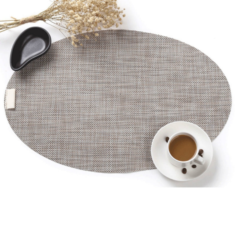ELECTROPRIME PVC Oval Shape Dining Table Mat Heat Insulation Non-Slip Placemats Disc Bowl Tableware Pads(Linen)