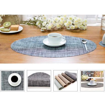 ELECTROPRIME PVC Oval Shape Dining Table Mat Heat Insulation Non-Slip Placemats Disc Bowl Tableware Pads(Linen)