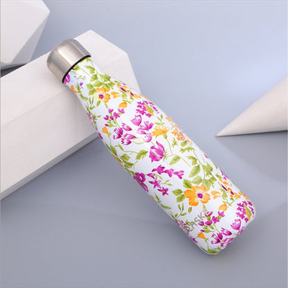 ELECTROPRIME Animals Plants Pattern Thermal Cup Vacuum Flask Heat Water Bottle Portable Stainless Steel Sports Kettle, Capacity:500ml(White Flower)