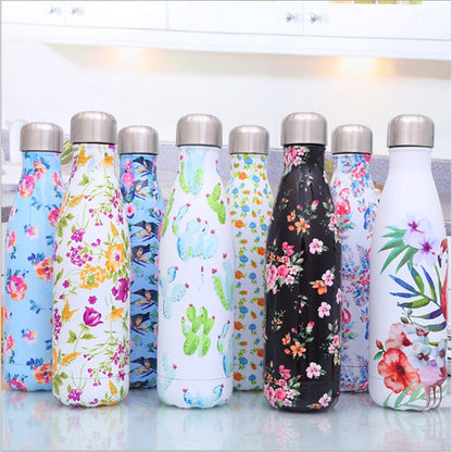ELECTROPRIME Animals Plants Pattern Thermal Cup Vacuum Flask Heat Water Bottle Portable Stainless Steel Sports Kettle, Capacity:500ml(White Flamingo)