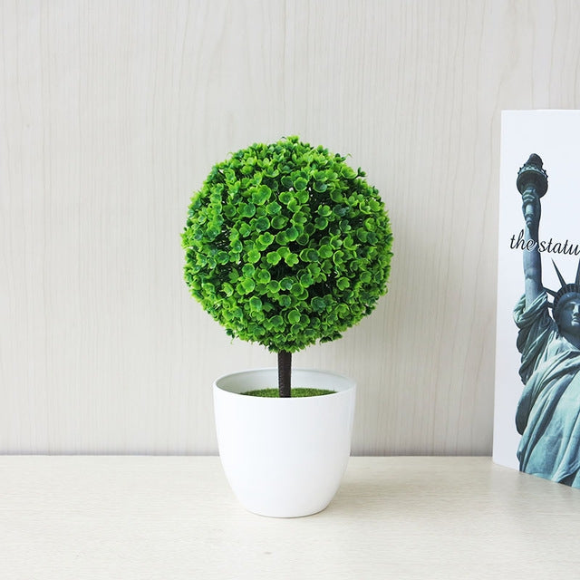 ELECTROPRIME Desktop Simulation Plant Mini Grass Ball Bonsai Decorated Plastic Flower Cherry Blossom Snowball Artificial Flowers(Green)