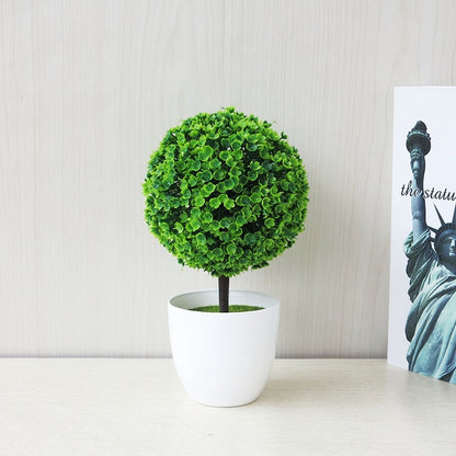 ELECTROPRIME Desktop Simulation Plant Mini Grass Ball Bonsai Decorated Plastic Flower Cherry Blossom Snowball Artificial Flowers(Green)