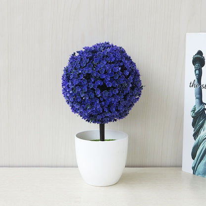 ELECTROPRIME Desktop Simulation Plant Mini Grass Ball Bonsai Decorated Plastic Flower Cherry Blossom Snowball Artificial Flowers(Purple)