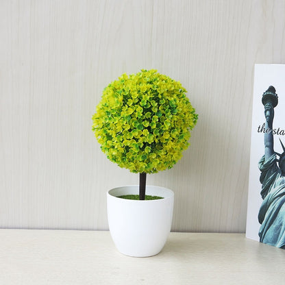 ELECTROPRIME Desktop Simulation Plant Mini Grass Ball Bonsai Decorated Plastic Flower Cherry Blossom Snowball Artificial Flowers(Yellow)