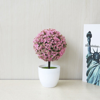 ELECTROPRIME Desktop Simulation Plant Mini Grass Ball Bonsai Decorated Plastic Flower Cherry Blossom Snowball Artificial Flowers(Pink)
