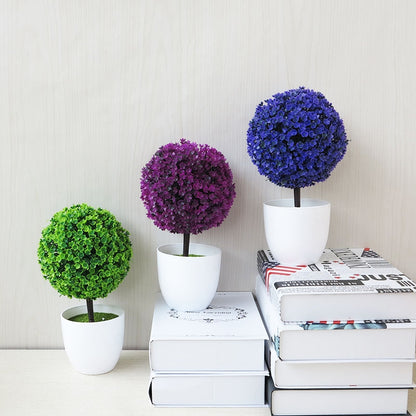ELECTROPRIME Desktop Simulation Plant Mini Grass Ball Bonsai Decorated Plastic Flower Cherry Blossom Snowball Artificial Flowers(Pink)