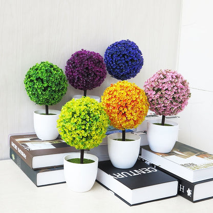ELECTROPRIME Desktop Simulation Plant Mini Grass Ball Bonsai Decorated Plastic Flower Cherry Blossom Snowball Artificial Flowers(Pink)