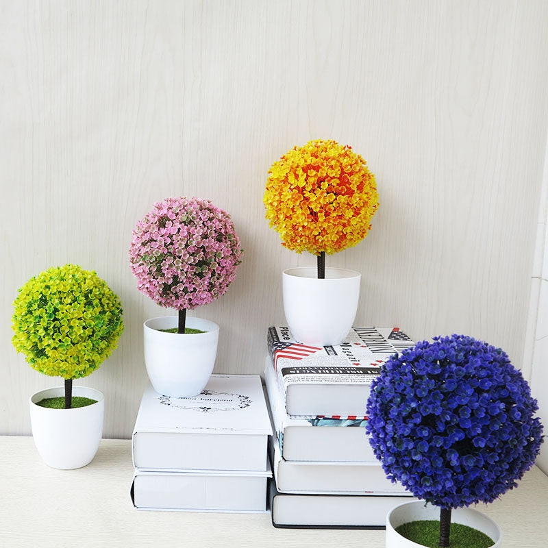 ELECTROPRIME Desktop Simulation Plant Mini Grass Ball Bonsai Decorated Plastic Flower Cherry Blossom Snowball Artificial Flowers(Pink)