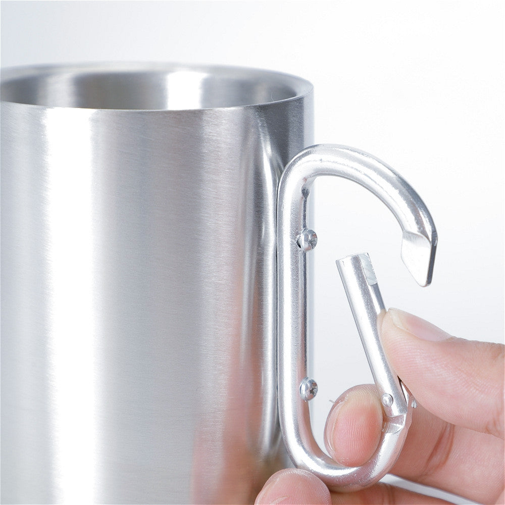 ELECTROPRIME Stainless Steel Double Walled Water Mugs Coffee Cup with Carabiner Handle, Random Color Delivery