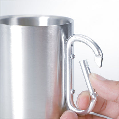 ELECTROPRIME Stainless Steel Double Walled Water Mugs Coffee Cup with Carabiner Handle, Random Color Delivery