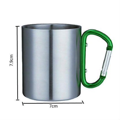 ELECTROPRIME Stainless Steel Double Walled Water Mugs Coffee Cup with Carabiner Handle, Random Color Delivery