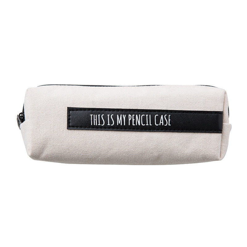 ELECTROPRIME Creative School Pencil Case Simple Solid Color Large Pen Bag(White-black stripe)