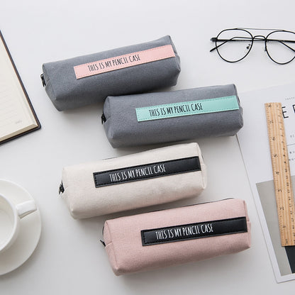 ELECTROPRIME Creative School Pencil Case Simple Solid Color Large Pen Bag(White-black stripe)