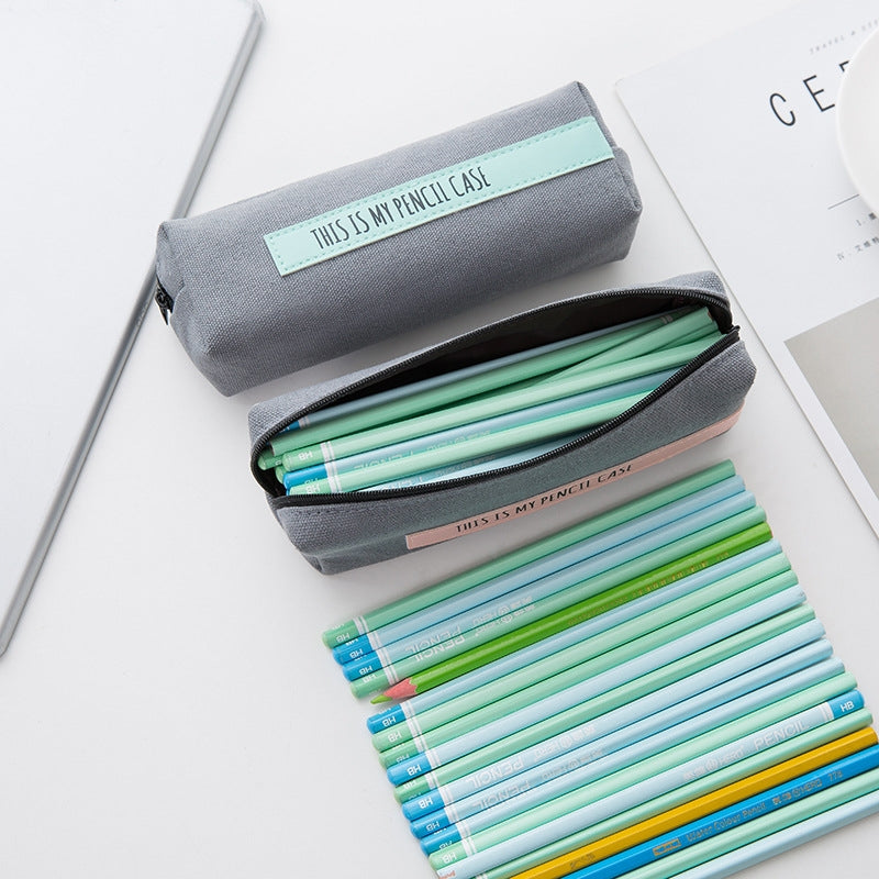 ELECTROPRIME Creative School Pencil Case Simple Solid Color Large Pen Bag(White-black stripe)
