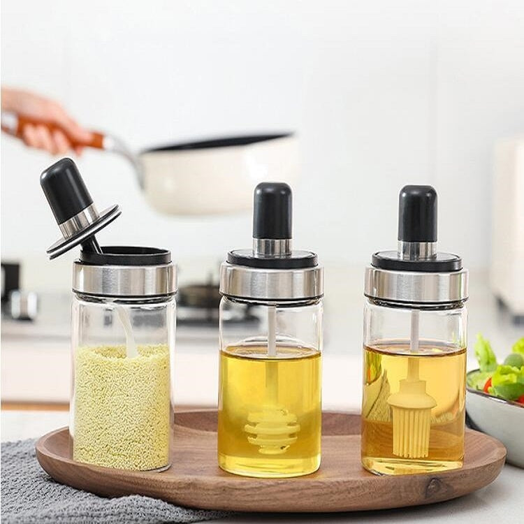 ELECTROPRIME Kitchenware Seasoning Jar Spoon Cover Integrated Sealing Moisture-proof Cruet, Color:Lead-free Glass Brush