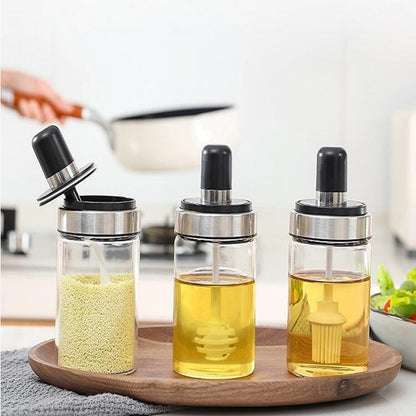 ELECTROPRIME Kitchenware Seasoning Jar Spoon Cover Integrated Sealing Moisture-proof Cruet, Color:Lead-free Glass Brush