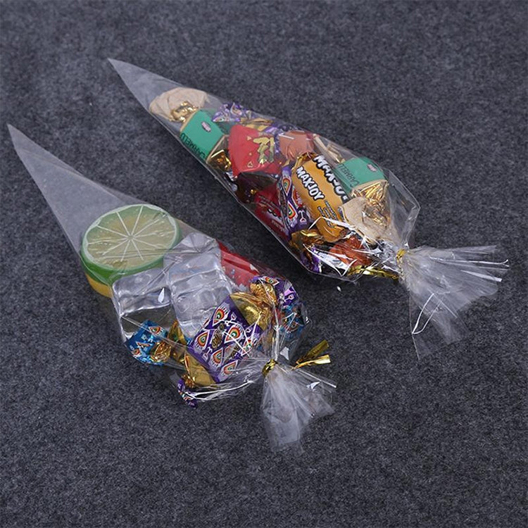 ELECTROPRIME 10Packs DIY Wedding Birthday Party Transparent Candy Cone Storage Bag, Specification:18x37cm Without Wire