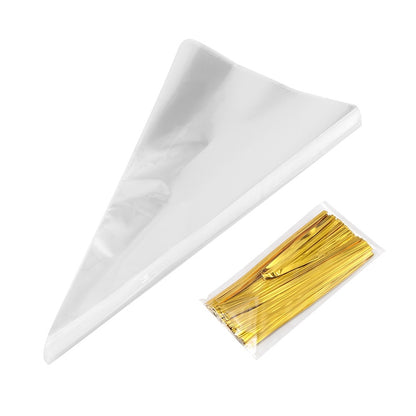 ELECTROPRIME 50pcs / Pack DIY Wedding Birthday Party Transparent Candy Cone Storage Bag, Specification:18x37cm With Wire