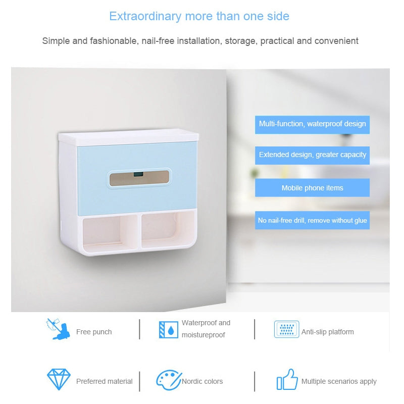 ELECTROPRIME Bathroom No Punching Napkin Holder Tray(Blue)
