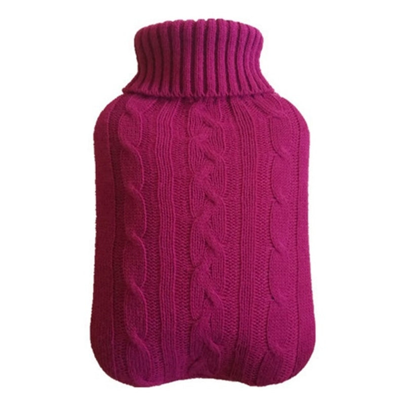 ELECTROPRIME Hot Water Bottle Solid Color Knitting Cover (Without Hot Water Bottle) Water-filled Hot Water Soft Knitting Bottle Velvet Bag(Wine red)