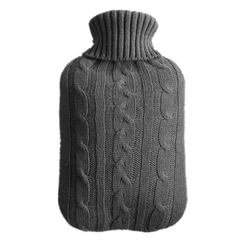 ELECTROPRIME Hot Water Bottle Solid Color Knitting Cover (Without Hot Water Bottle) Water-filled Hot Water Soft Knitting Bottle Velvet Bag(Deep grey)