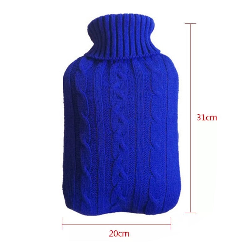ELECTROPRIME Hot Water Bottle Solid Color Knitting Cover (Without Hot Water Bottle) Water-filled Hot Water Soft Knitting Bottle Velvet Bag(Deep blue)