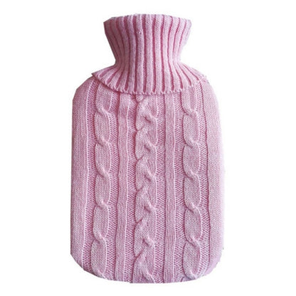 ELECTROPRIME Hot Water Bottle Solid Color Knitting Cover (Without Hot Water Bottle) Water-filled Hot Water Soft Knitting Bottle Velvet Bag(Pink)