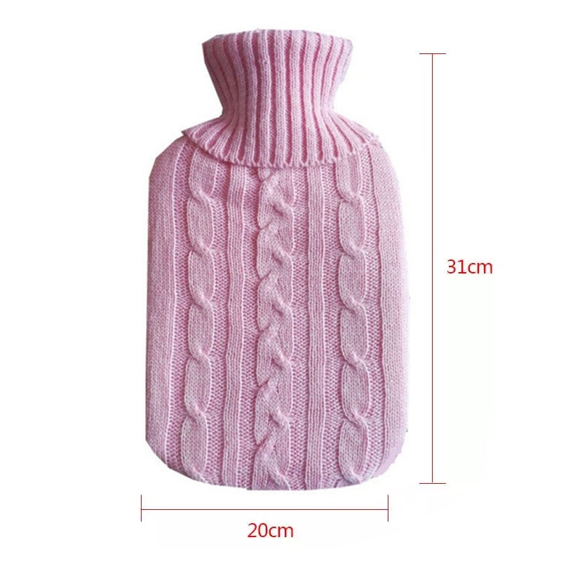 ELECTROPRIME Hot Water Bottle Solid Color Knitting Cover (Without Hot Water Bottle) Water-filled Hot Water Soft Knitting Bottle Velvet Bag(Pink)