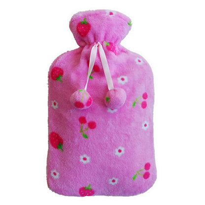 ELECTROPRIME Hot Water Bottle Solid Color Knitting Cover (Without Hot Water Bottle) Water-filled Hot Water Soft Knitting Bottle Velvet Bag(Coral velvet strawberry)