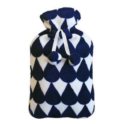 ELECTROPRIME Hot Water Bottle Solid Color Knitting Cover (Without Hot Water Bottle) Water-filled Hot Water Soft Knitting Bottle Velvet Bag(Coral velvet blue water droplets)