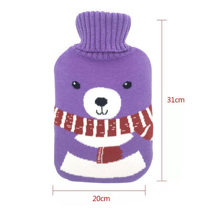ELECTROPRIME Hot Water Bottle Solid Color Knitting Cover (Without Hot Water Bottle) Water-filled Hot Water Soft Knitting Bottle Velvet Bag(Purple scarf bear)