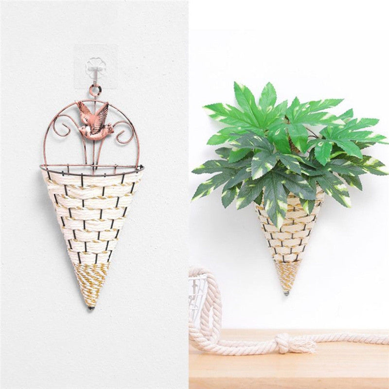 ELECTROPRIME Wall Wicker Hanging Rttan Vase Basket Farm Decoration, Random Color Delivery