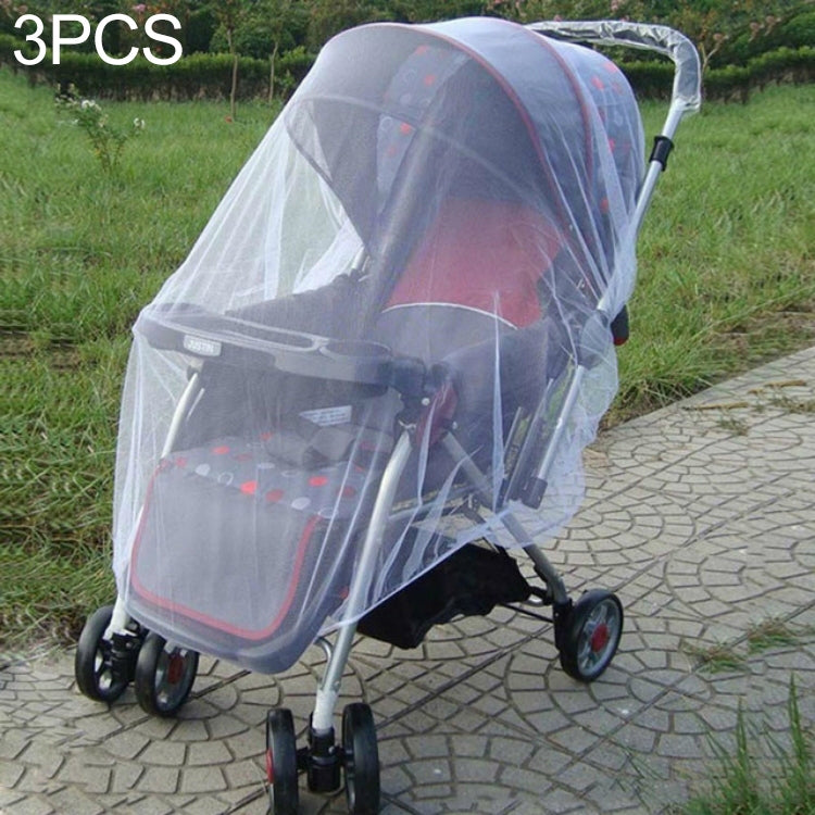 ELECTROPRIME 3 PCS 150cm Baby Pushchair Mosquito Insect Shield Net Safe Infants Protection Mesh Stroller Accessories Mosquito Net(White)