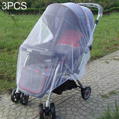 ELECTROPRIME 3 PCS 150cm Baby Pushchair Mosquito Insect Shield Net Safe Infants Protection Mesh Stroller Accessories Mosquito Net(White)