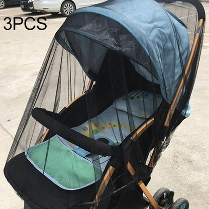ELECTROPRIME 3 PCS 150cm Baby Pushchair Mosquito Insect Shield Net Safe Infants Protection Mesh Stroller Accessories Mosquito Net(black)