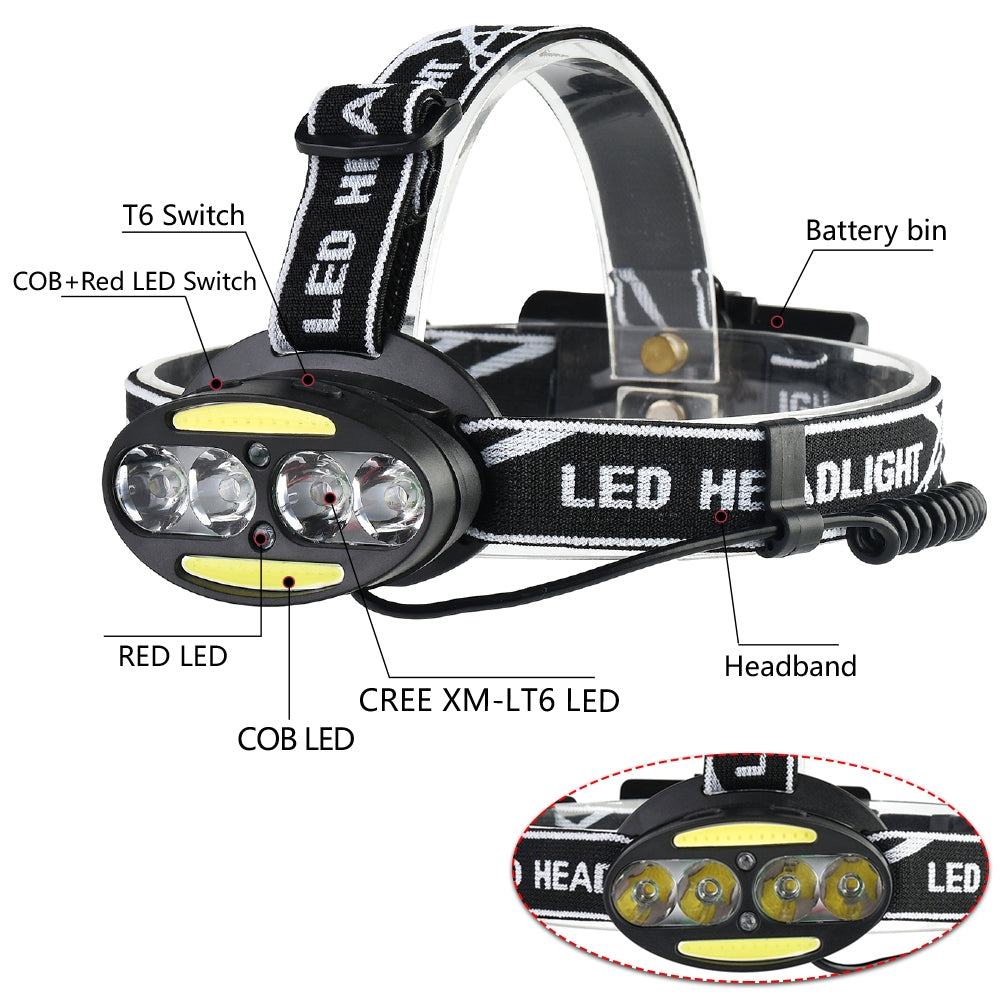 ELECTROPRIME 30000 LM 4 × CREE XML-T6 + 2 × COB + 2 × Red LED Head Lamp Flashlight Torch Lantern