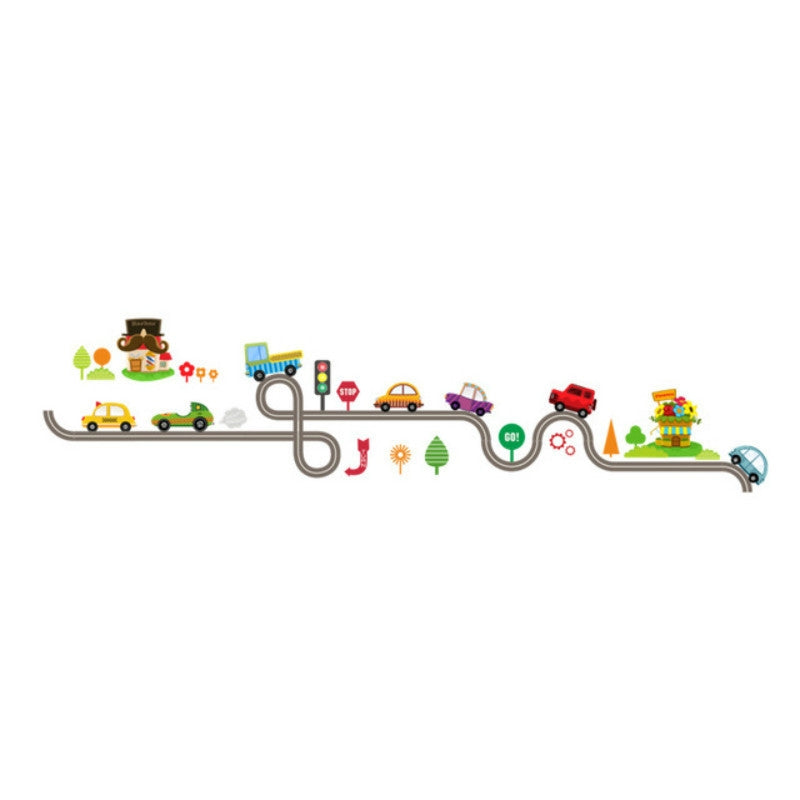 ELECTROPRIME Cartoon Track Car Children Bedroom Wall Stickers Decorative Green Wall Stickers(ZY083)