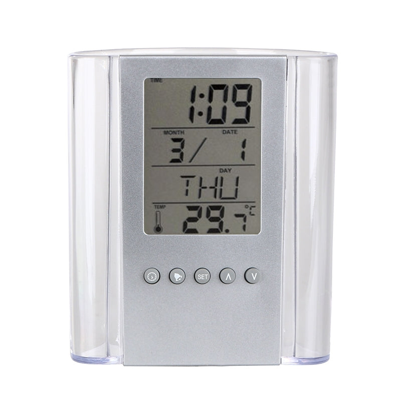 ELECTROPRIME Transparent Desk Clock Pencil Holder Removable Desktop Table Digital Clock