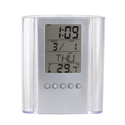 ELECTROPRIME Transparent Desk Clock Pencil Holder Removable Desktop Table Digital Clock